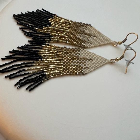 Claire Ombré Beaded Fringe Ink + Alloy Earrings - Picture 3 of 4